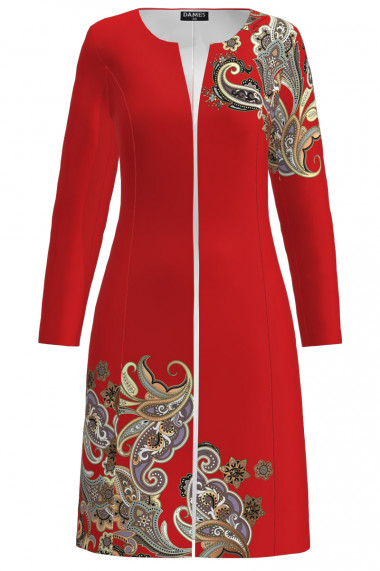 Jacheta de dama rosie lunga imprimata cu model floral CMD3668