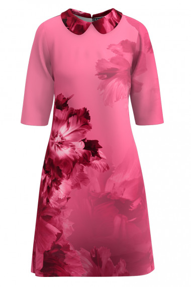 Rochie casual cu guler Viva Magenta imprimeu Floral CMD3724