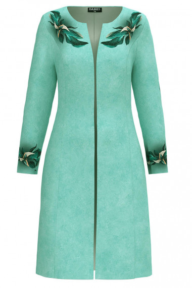 Jacheta de dama lunga in nuante de verde imprimata cu model floral CMD3840