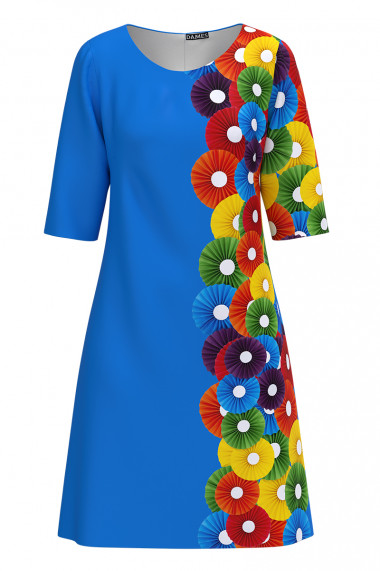 Rochie casual albastra imprimata cu model floral multicolor CMD3903