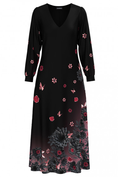 Rochie eleganta cu maneca lunga imprimata cu model floral CMD4020