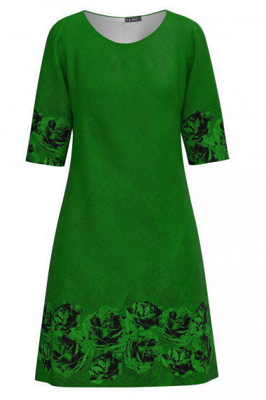 Rochie casual verde imprimata cu model Trandafiri CMD4063