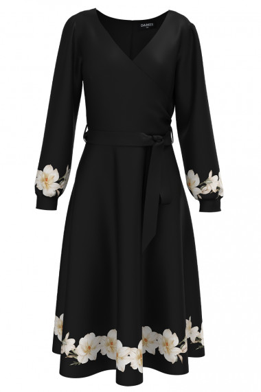 Rochie eleganta neagra imprimata cu model floral CMD4072