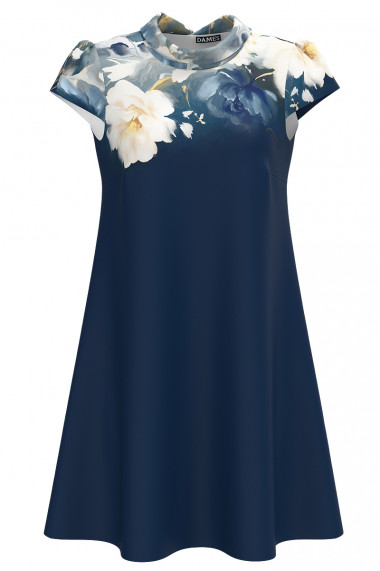Rochie casual bleumarin imprimata cu model floral CMD4178