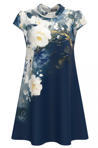 Rochie casual bleumarin imprimata cu model floral CMD4180