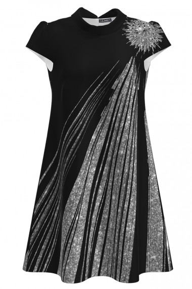 Rochie casual neagra imprimata cu model abstract CMD4204