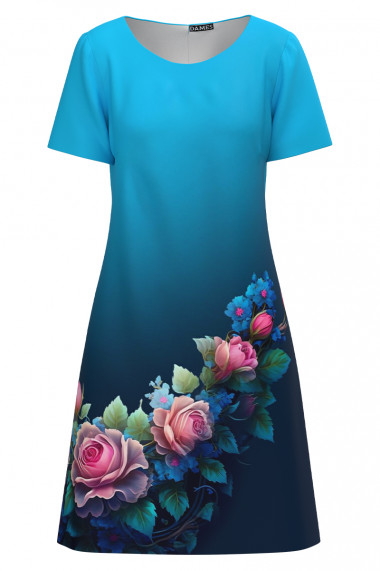 Rochie casual bleu imprimata cu model floral CMD4253