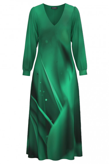 Rochie eleganta cu maneca lunga imprimata in nuante de verde CMD4280