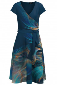 Rochie bleumarin de vara cu maneca scurta imprimata cu model abstract CMD4332