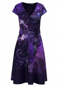 Rochie albastru violet eleganta de vara cu maneca scurta imprimata floral CMD4349