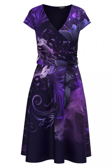 Rochie albastru violet eleganta de vara cu maneca scurta imprimata floral CMD4349