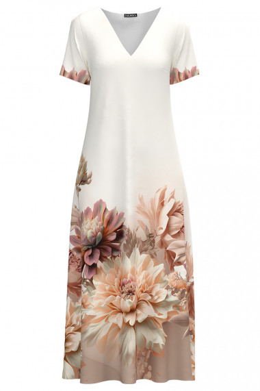 Rochie alba lunga de vara cu buzunare imprimata Floral CMD4368
