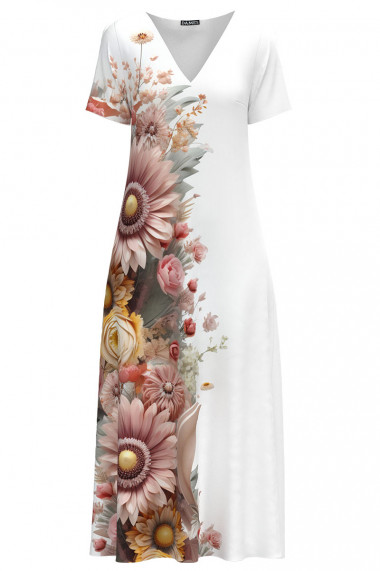 Rochie alba lunga de vara cu buzunare imprimata Floral CMD4373