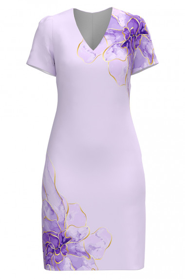 Rochie casual violet cu decolteu in V imprimata Floral CMD4386