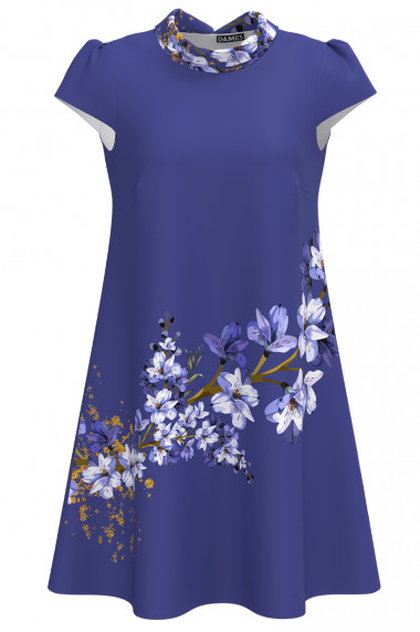 Rochie casual albastru violet imprimata cu model floral CMD4404