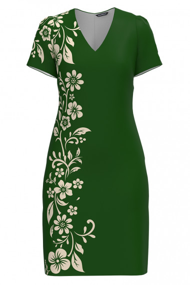 Rochie verde casual cu decolteu in V imprimata cu model floral CMD4530