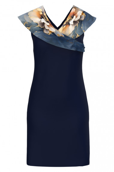 Rochie eleganta bleumarin cu decolteu si detalii pe umeri CMD4543