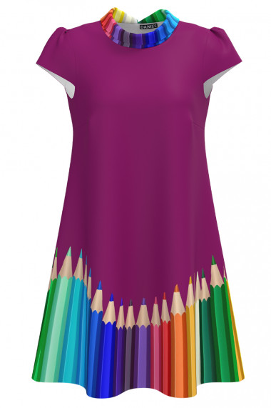 Rochie casual magenta imprimata Creioane colorate CMD4565