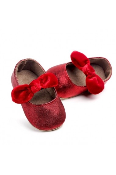 Pantofiori rosii cu fundita din catifea