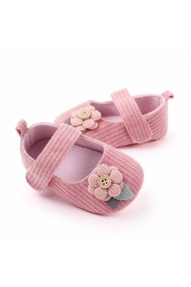 Pantofiori roz somon cu floricica roz aplicata