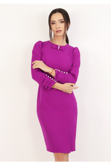 Rochie conica cu nasturi decorativi la manseta