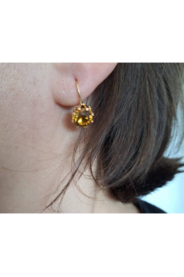 Cercei clasici pe lobul urechii cu zirconia chihlimbar placati cu aur Inna - 1.5 cm