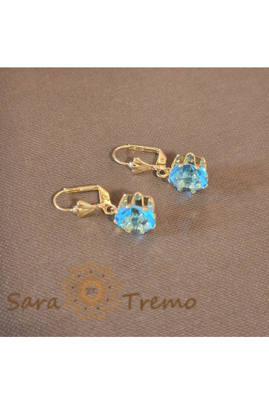 Cercei Placati cu Aur Model Clasic cu Cristal Zirconia Bleu Fatetat Mare