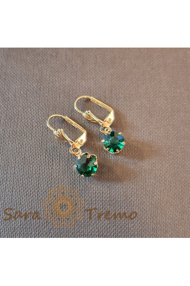 Cercei placati cu aur 2.5 cm  Cristal zirconia verde