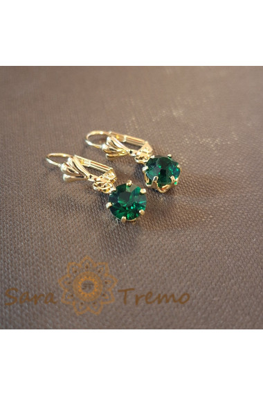 Cercei placati cu aur 2.5 cm  Cristal zirconia verde