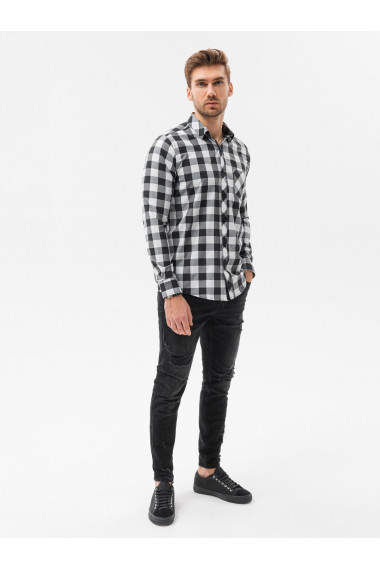Men`s check shirt with long sleeves K282 - black