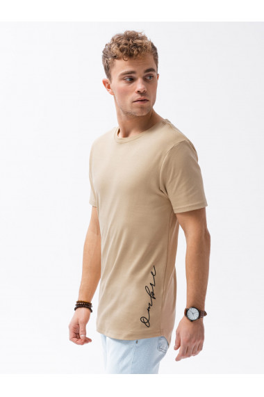 Tricou cu imprimeu pentru barbati S1387 - bej