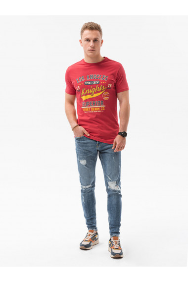 Tricou cu imprimeu pentru barbati S1434 V-23C- rosu