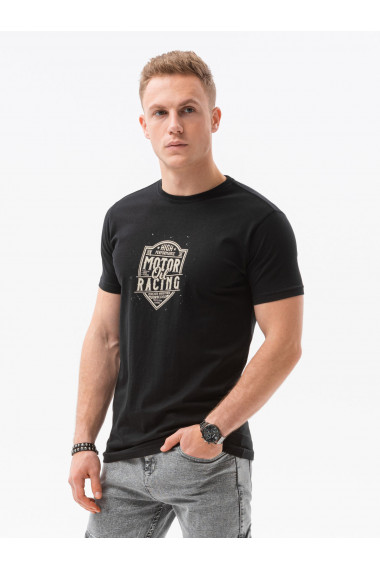 Tricou cu imprimeu pentru barbati S1434 V-25A- negru