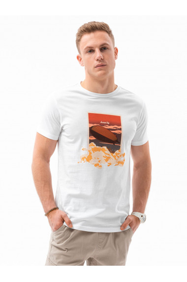 Tricou cu imprimeu pentru barbati S1434 V-10A- alb