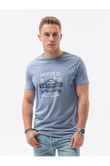 Tricou cu imprimeu pentru barbati S1434 V-20C- albastru