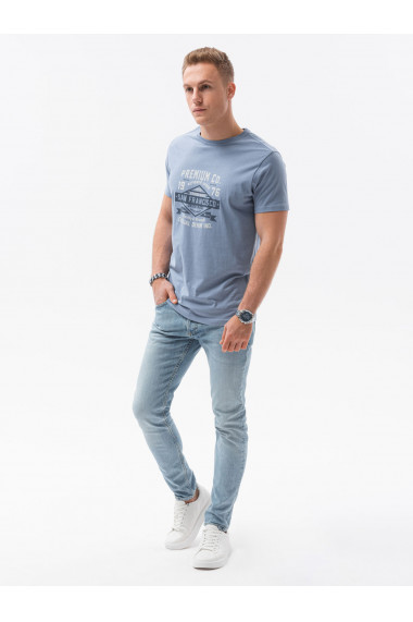 Tricou cu imprimeu pentru barbati S1434 V-20C- albastru