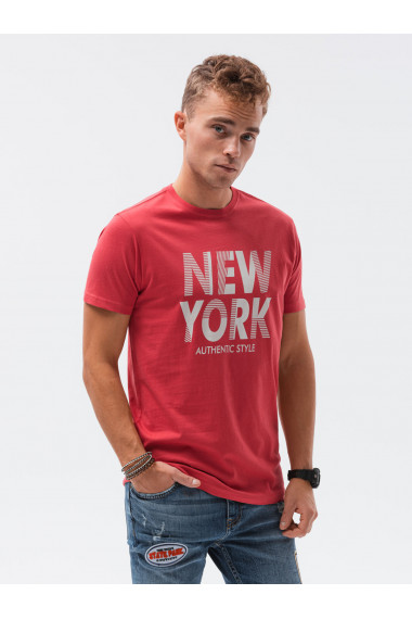 Tricou cu imprimeu pentru barbati S1434 V-24D- rosu