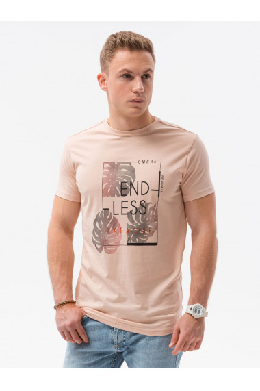 Tricou cu imprimeu pentru barbati S1434 V-18B- roz