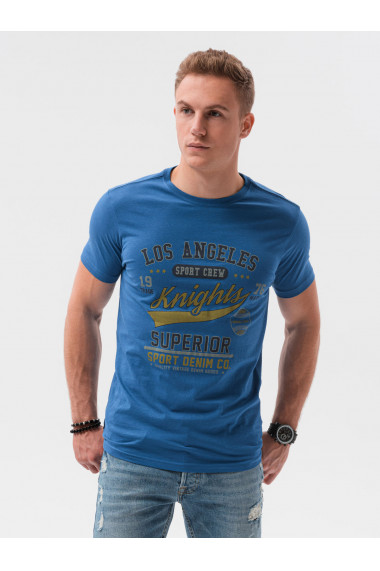 Tricou cu imprimeu pentru barbati S1434 V-23A- albastru