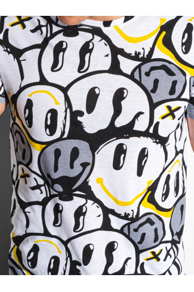 Tricou cu imprimeu pentru barbati S1414 - alb/galben