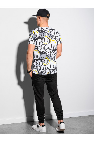 Tricou cu imprimeu pentru barbati S1414 - alb/galben