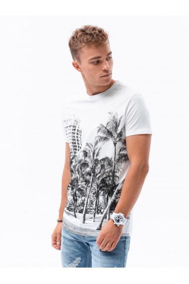 Tricou cu imprimeu pentru barbati - alb S1680