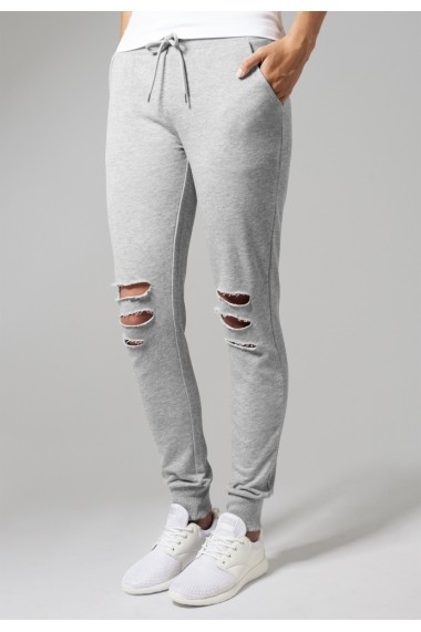 Pantalon casual cu taieturi la genunchi pentru Femei gri Urban Classics