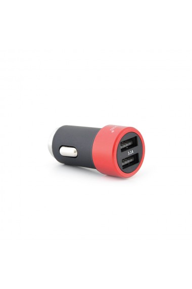 Incarcator Auto Type-C Lemontti 3.1A Dual USB Negru-Rosu (cablu detasabil)