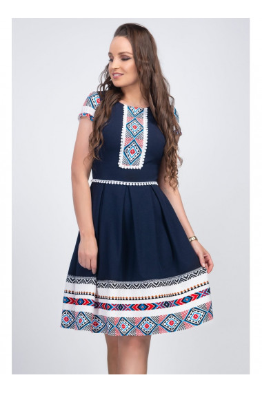 Rochie bleumarin cu motive traditionale Alexandra B91381BLM2