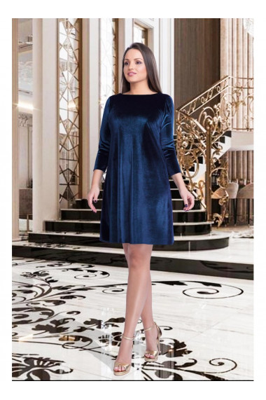 Rochie bleumarin din catifea cu transparenta pe spate - Andrada M21934BLM