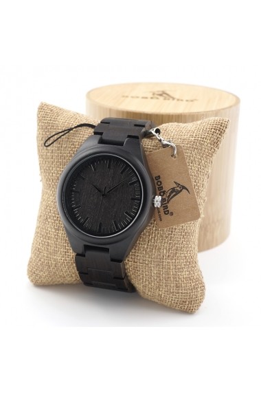 Ceas din lemn Bobo Bird negru cu curea din lemn H05