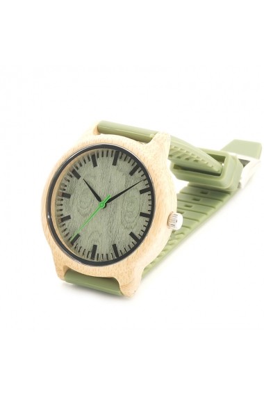 Ceas din bambus Bobo Bird cu curea din silicon verde B06