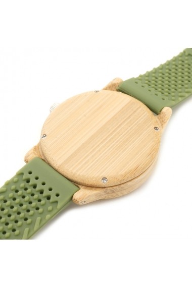 Ceas din bambus Bobo Bird cu curea din silicon verde B06