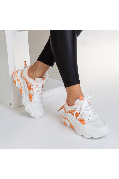 Pantofi sport dama Dazia alb cu portocaliu